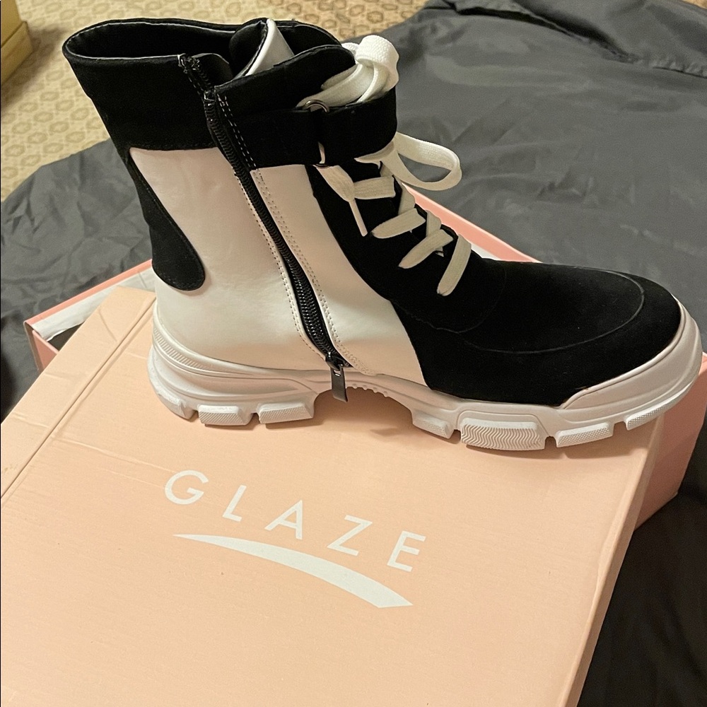 Glaze Black and White Combat Boots